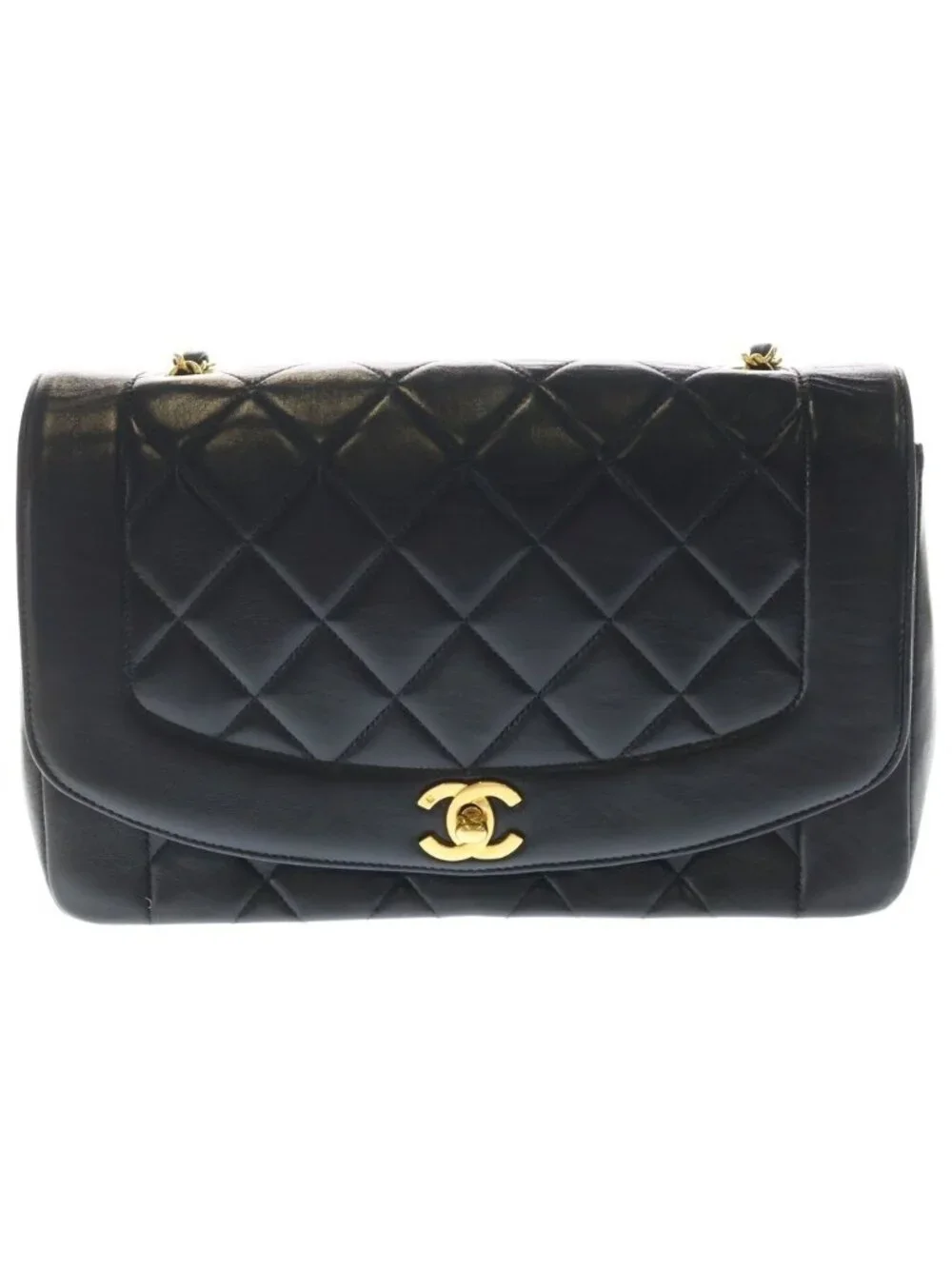Chanel Diana 25 Chain Shoulder Bag Black Lambskin Gold